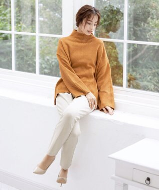 Tiaclasse L 【洗える】モックネックポインテルニットトップス オレンジ