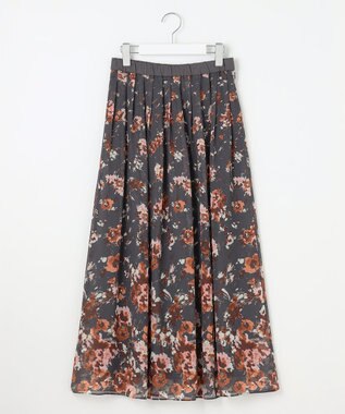 自由区 L 【洗える】オータムダリアプリント スカート オレンジ系