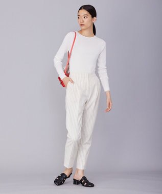ICB L 【洗える・セットアップ対応】 LooseWeave ストライプ柄テーパードパンツ オフホワイト×ブラック系