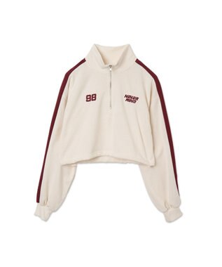 WEGO 刺繍ハーフジップショートスウェット ホワイトアイボリー