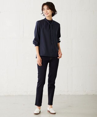 J.PRESS LADIES 【洗える・吸水速乾】 ライトアムンゼンドットPT リボン ブラウス ネイビー系5