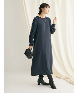 CRAFT STANDARD BOUTIQUE 袖ジャガードラグランワンピース Navy