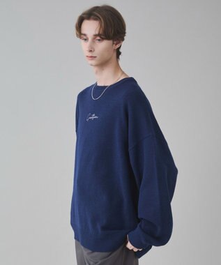 WEGO 【ユニセックス着用ITEM/SMLサイズ展開】アクセ付きワンポイントニットプルオーバー ネイビー