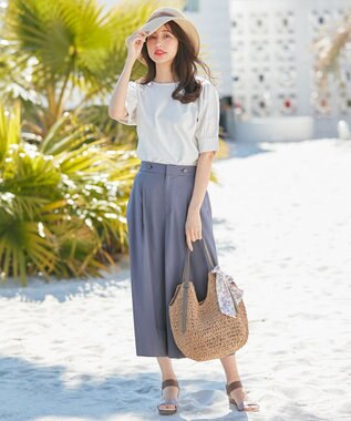 ANY SIS 【美人百花7月号掲載】エアリー ワイドクロップド パンツ ダルブルー系