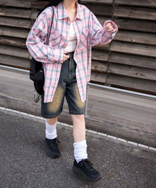 WEGO チェックBIGシャツ ピンク