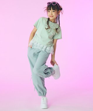 ANY KIDS 【洗濯機可能】ドロスト 裾リボンTシャツ ミント