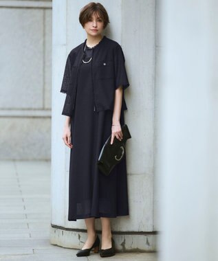 ICB L 【CLASSY.掲載】サマーレノクロス ハーフスリーブジャケット ネイビー×ブラック