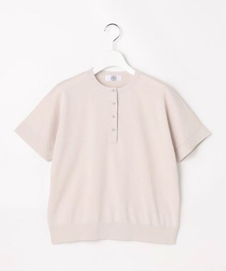 J.PRESS LADIES COOL MINT COTTON POLYESTER ヘンリーネック ニット プルオーバー グレージュ系