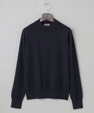 GOTAIRIKU 25年新作【洗える/チクチクしにくい/ピリングしにくい】イタリア糸 ハイゲージ カバーネックニット_WOOL100％ ネイビー系