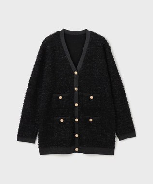GRACE CONTINENTAL ツイードバイカラーニットカーディガン ブラック