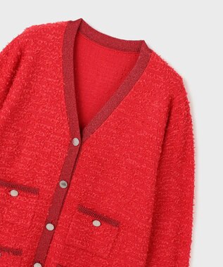GRACE CONTINENTAL ツイードバイカラーニットカーディガン レッド