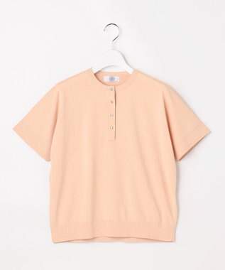 J.PRESS LADIES COOL MINT COTTON POLYESTER ヘンリーネック ニット プルオーバー サーモン系