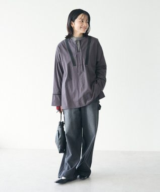 CRAFT STANDARD BOUTIQUE 刺繍入りツイルＶネックチュニック Charcoal Gray