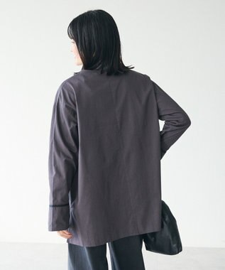 CRAFT STANDARD BOUTIQUE 刺繍入りツイルＶネックチュニック Charcoal Gray