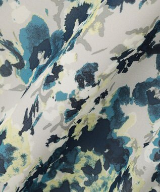 自由区 L 【洗える】オータムダリアプリント スカート ブルーグレー系