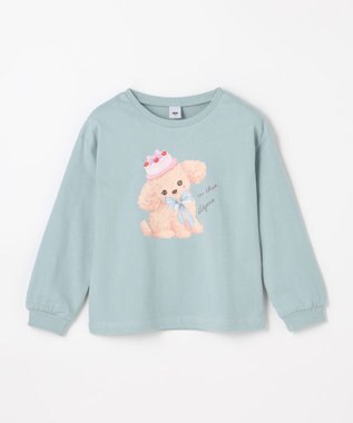 ANY KIDS アニマルモチーフ長袖Tシャツ ミント×トイプードル