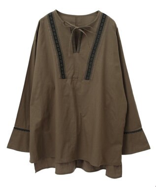 CRAFT STANDARD BOUTIQUE 刺繍入りツイルＶネックチュニック Khaki