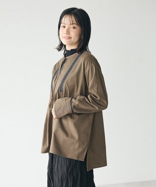 CRAFT STANDARD BOUTIQUE 刺繍入りツイルＶネックチュニック Khaki