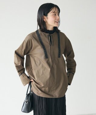 CRAFT STANDARD BOUTIQUE 刺繍入りツイルＶネックチュニック Khaki