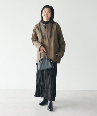 CRAFT STANDARD BOUTIQUE 刺繍入りツイルＶネックチュニック Khaki