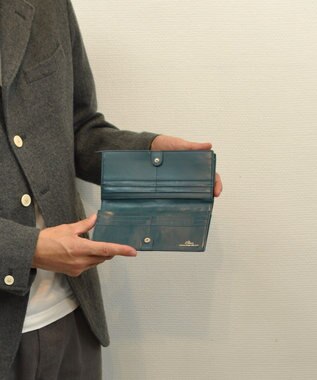 UNBILLION Otias オイルカウレザー二つ折りロングウォレット ブルー