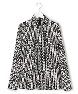 ICB 【30th ANNIVERSARY】 モノグラムプリントスムース ボウタイブラウス オフホワイト×ブラック系