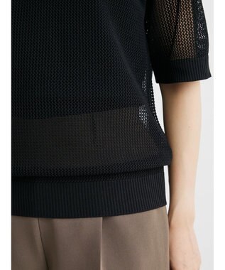 Green Parks メッシュポロ衿ニットプルオーバー Black