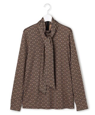 ICB 【30th ANNIVERSARY】 モノグラムプリントスムース ボウタイブラウス キャメル×ブラック系