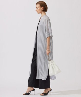 ICB 【接触冷感・洗える】 キュプラローンストライプ ワンピース ティールグレーストライプ系