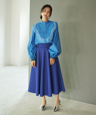 #Newans 【洗濯機可能】ウェイビービブデザインブラウス ブルー