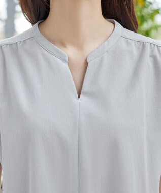 Tiaclasse L 【冷凛(ひやりん)カノコ】スキッパー襟フレンチスリーブチュニック グレー