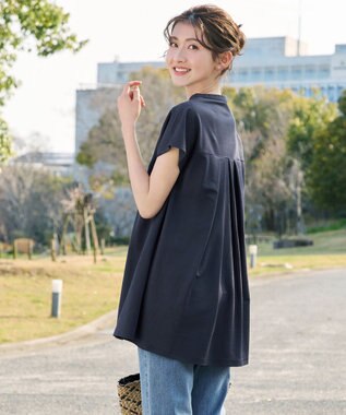 Tiaclasse L 【冷凛(ひやりん)カノコ】スキッパー襟フレンチスリーブチュニック ネイビー