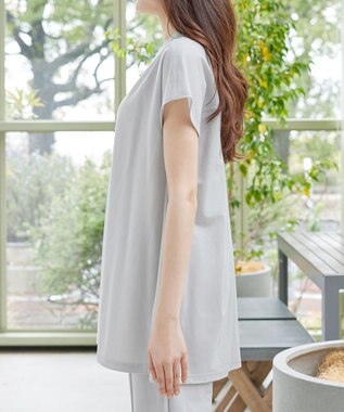 Tiaclasse L 【冷凛(ひやりん)カノコ】スキッパー襟フレンチスリーブチュニック グレー