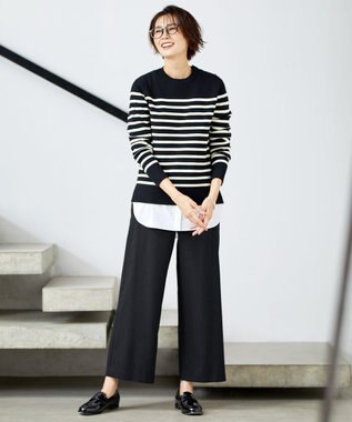 J.PRESS LADIES 【洗える】ミラノリブバスクボーダー ニット ブラック系1