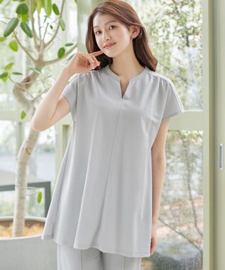 Tiaclasse L 【冷凛(ひやりん)カノコ】スキッパー襟フレンチスリーブチュニック グレー