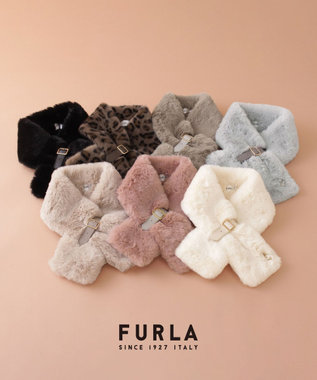 MOONBAT FURLA（フルラ）ベルト差し込みファーティペット アーチロゴ フェイクファー