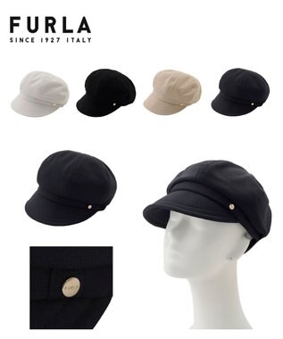 MOONBAT 【日本製/洗える/サイズ調整】フルラ (FURLA) ロゴチャーム付 キャスケット ネイビーブルー