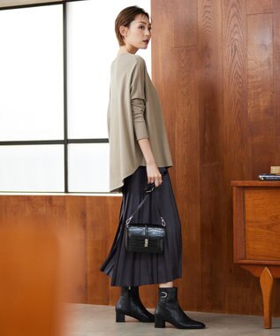 ICB 【洗える】レザーライクプリーツ スカート チャコール系