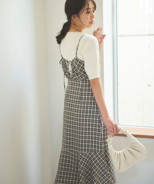 Feroux 【セットアイテム・洗える】パフスリーブニット×キャミソール ワンピース ブラック系2