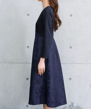 Tiaclasse フラワージャガードドッキングワンピース ネイビー