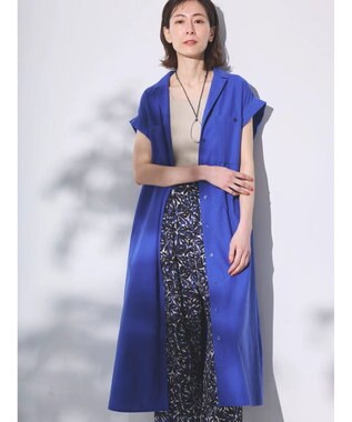 Green Parks 綿麻混開襟ワンピース Royal Blue