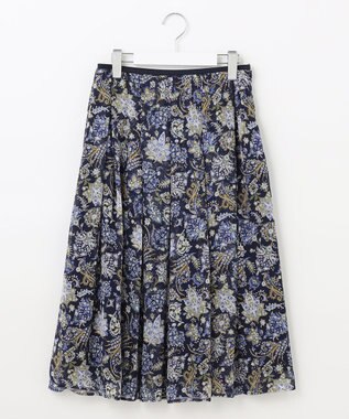 自由区 【速乾性・放湿性・防シワ性】サラサプリント タックスカート ネイビー系5