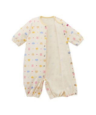 MIKI HOUSE HOT BISCUITS 【50-60㎝】 スムース素材 総柄ツーウェイオール アイボリー