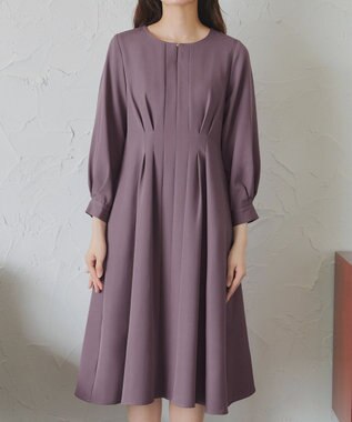 Tiaclasse 【洗える】ビジュー付きフロント切替タックワンピース プラム