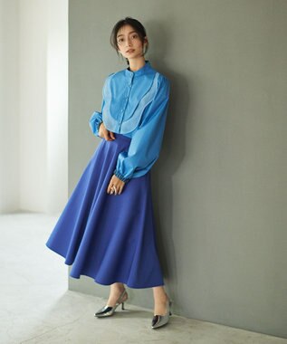 #Newans 【洗濯機可能】ウェイビービブデザインブラウス ブルー