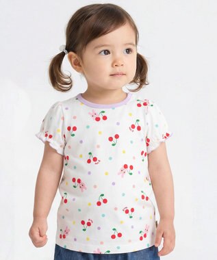 MIKI HOUSE HOT BISCUITS 【80-120cm】キャビット×さくらんぼ 総柄 半袖Tシャツ