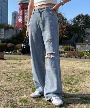 WEGO ダメージレギュラーデニム デニム淡色