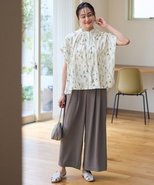 ANY スクエアプリントシャツ オフベース×花柄