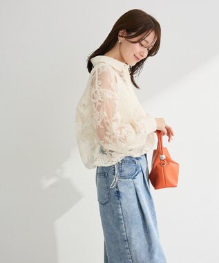 Green Parks オーガン刺繍比翼シャツ Ecru