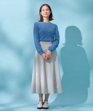 ANY リネンライクオックス フレアスカート サンドベージュ